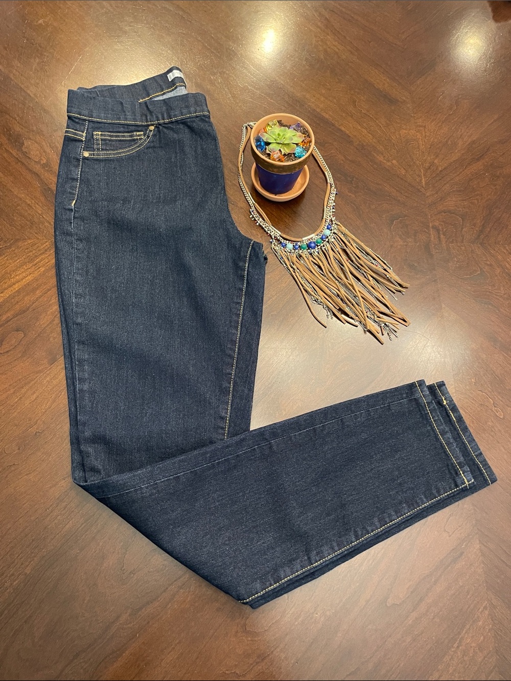 Boston Proper Dark Blue Jeggings with Contrast Stitching